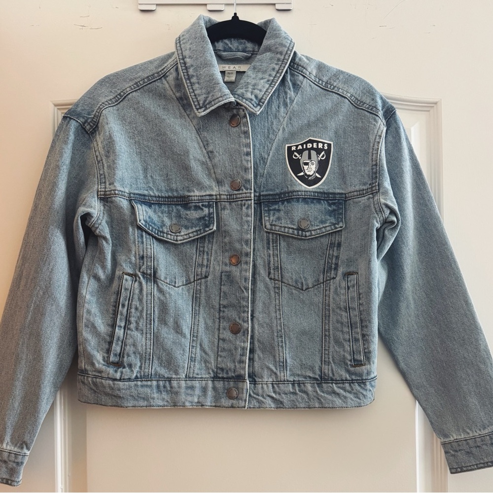 Women's WEAR by Erin Andrews Las Vegas Raiders Full-Snap Denim Jacket - Picture 2 of 3